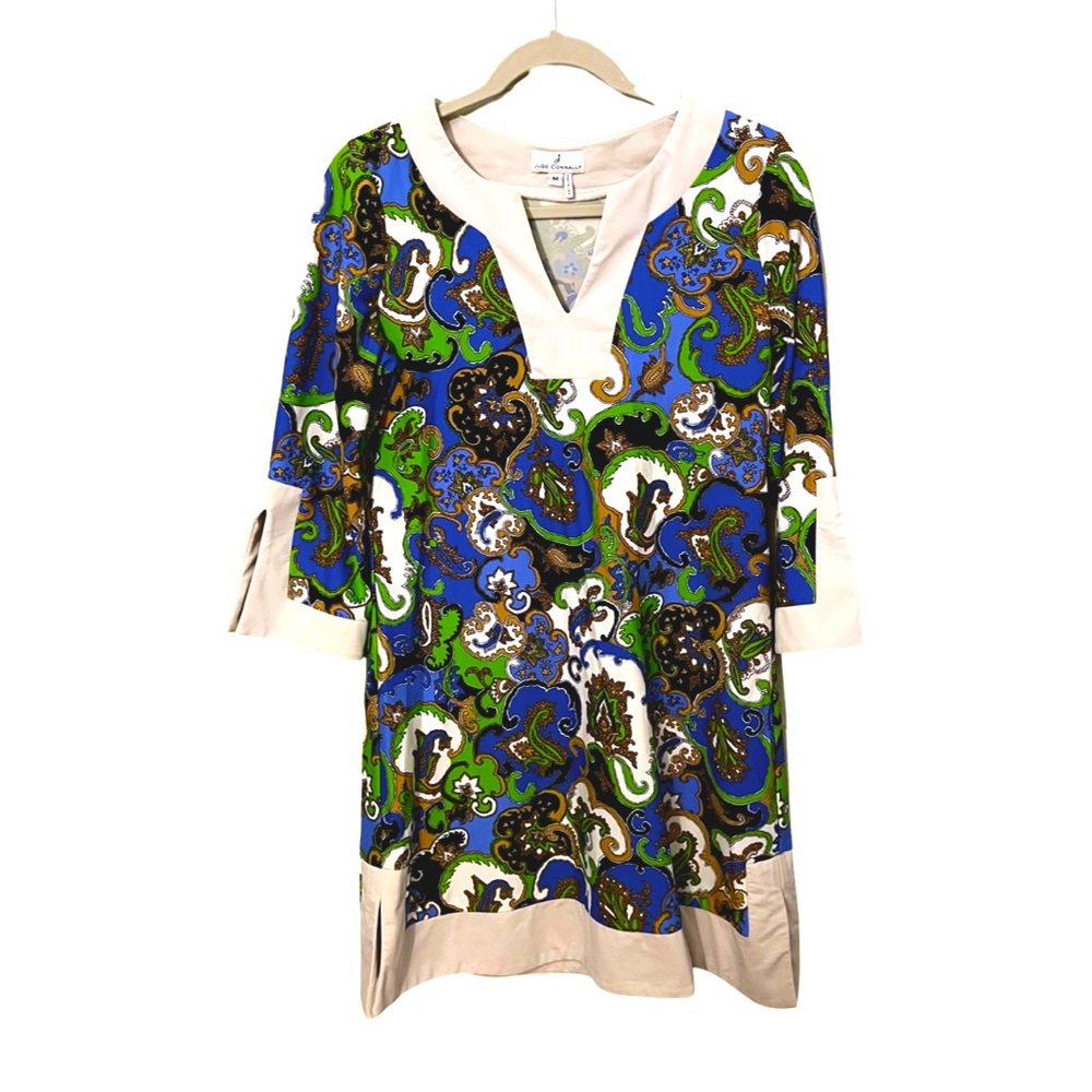 Jude Connally Blue Green Tan Paisley Dress M